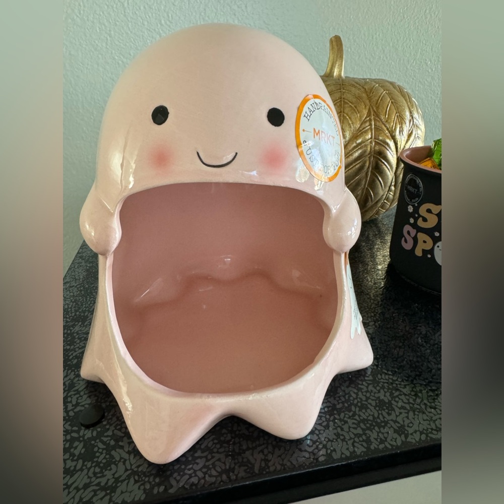 Cute Pink 👻🎀 Ghost Reach In Candy Bowl - Hand Painted